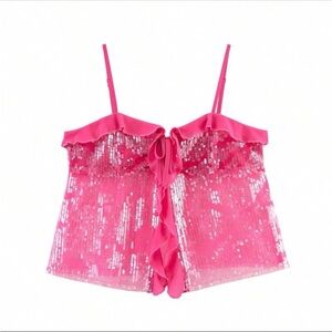 Hot Pink Sequin ZEVITY Spaghetti Strap cami top from SHEIN. Never worn